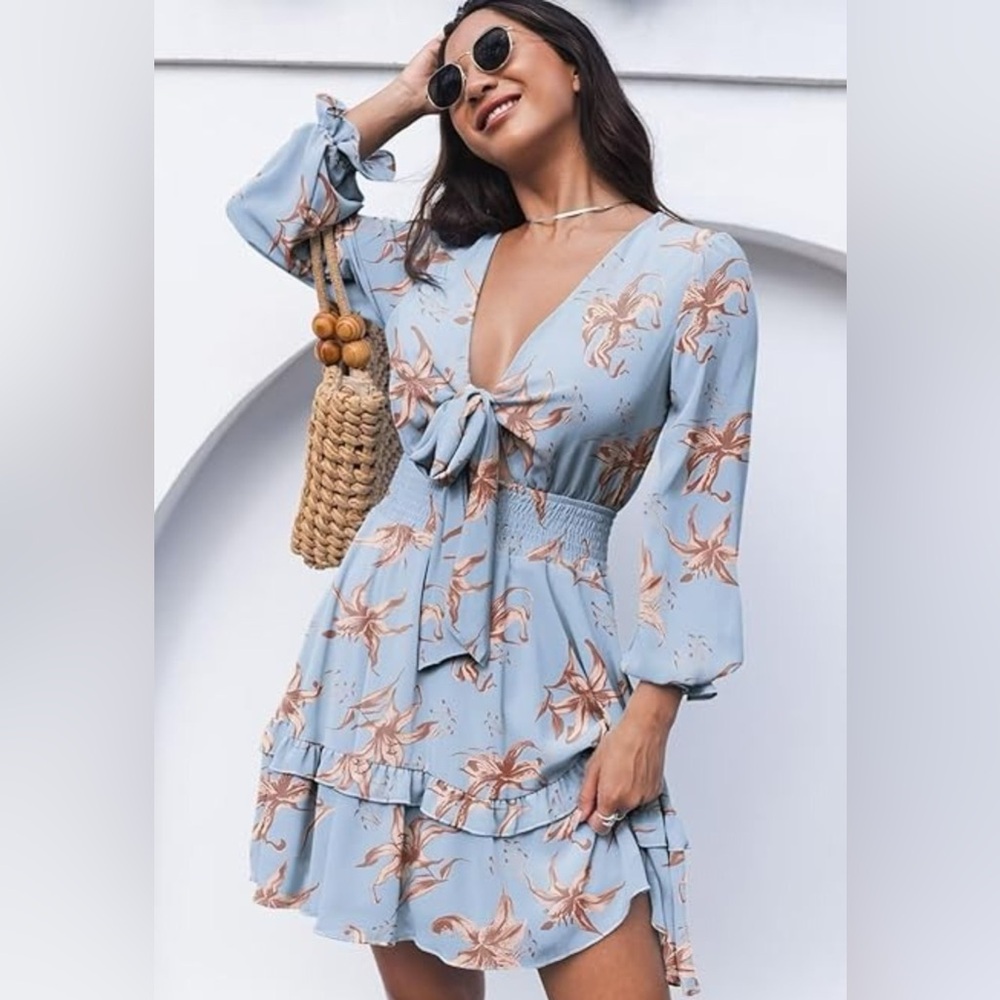 Floral Long Sleeve Dress in Blue